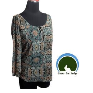 Brown & Green Mesh 3/4 Sleeve Top | Petite Small | Enchanted Earthy Fairy